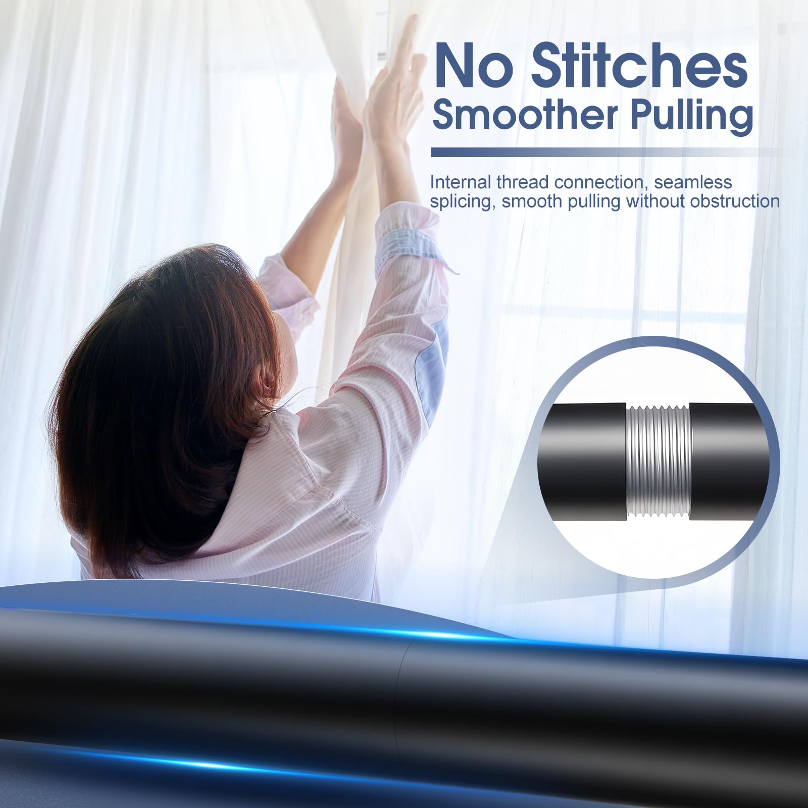 Black Curtain Rods for Windows 30 to 120 Inch(2.6-10 Feet), End Cap Style Adjustable 1 Inch Heavy Duty Outdoor/Indoor Modern Drapery Pole