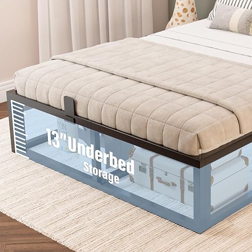 Miniatura 11 de Base de cama Queen de 10 pulgadas con soporte de listones de acero, plataforma de metal de perfil bajo, base de colchón de soporte de colchón, no