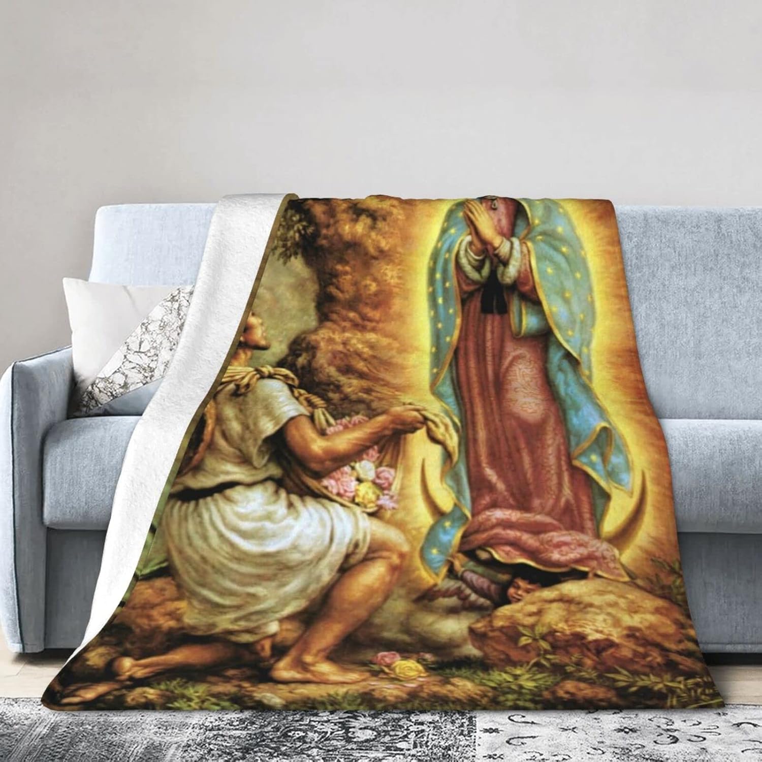 Our Lady of Guadalupe Fleece Blanket Throw Blanket, Ultra-Soft Cozy Micro Fleece Blanket for Sofa, Couch, Bed, Camping, Travel, & Car Use-All Seasons Suitable80 X60