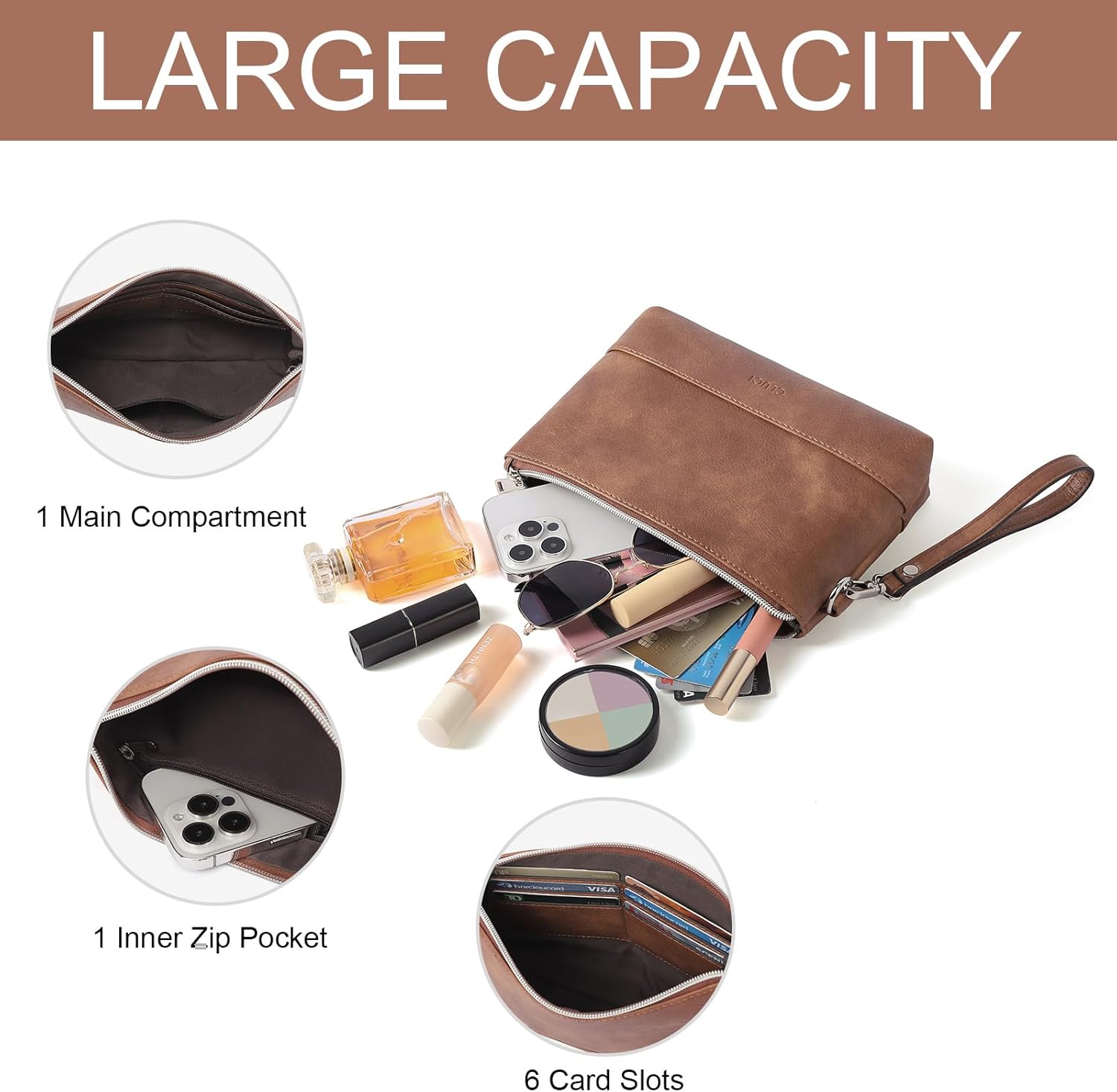 CLUCI Wristlet Wallet for Women Large Capacity Leather Clutch Purse Slim Ladies Travel Credit Card Holder Phone Organizer