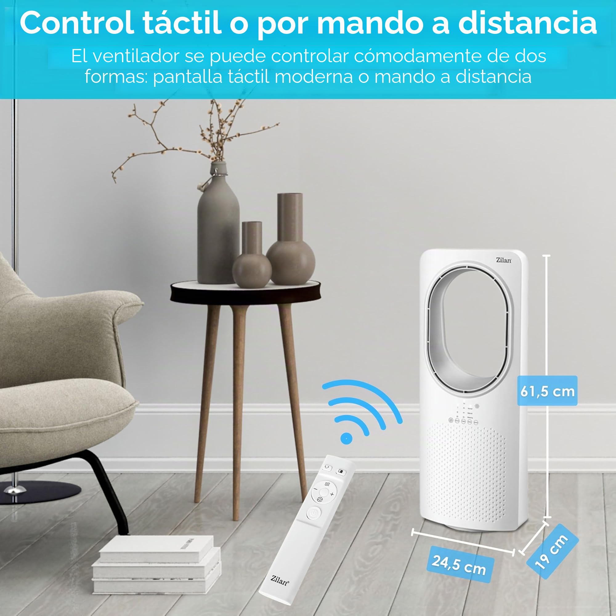 Zilan Ventilador torre con mando a distancia - Diseño - Ahorro de energía - Silenciador - Oscilante - Ventilador de suelo con refrigeración - Torre - Aire acondicionado móvil