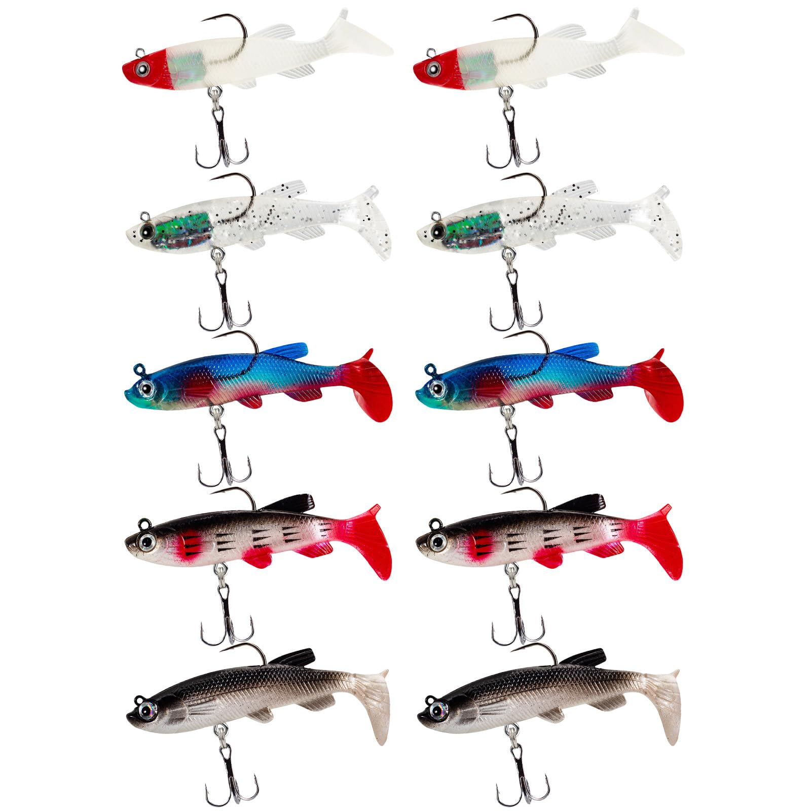 Rudfovn 10Pcs Fishing Lures, Soft Silicone Swimbait Lure Set Accessories for Pike Bass Trout Perch Saltwater Freshwater