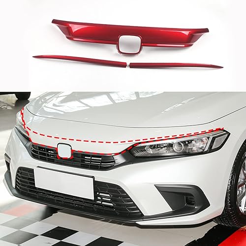 Miniatura 6 de Accesorios de coche para capó de parrilla superior delantera exterior para Honda Civic 11 generación 2022-2023 ABS 3 piezas (estilo fibra de carbono)