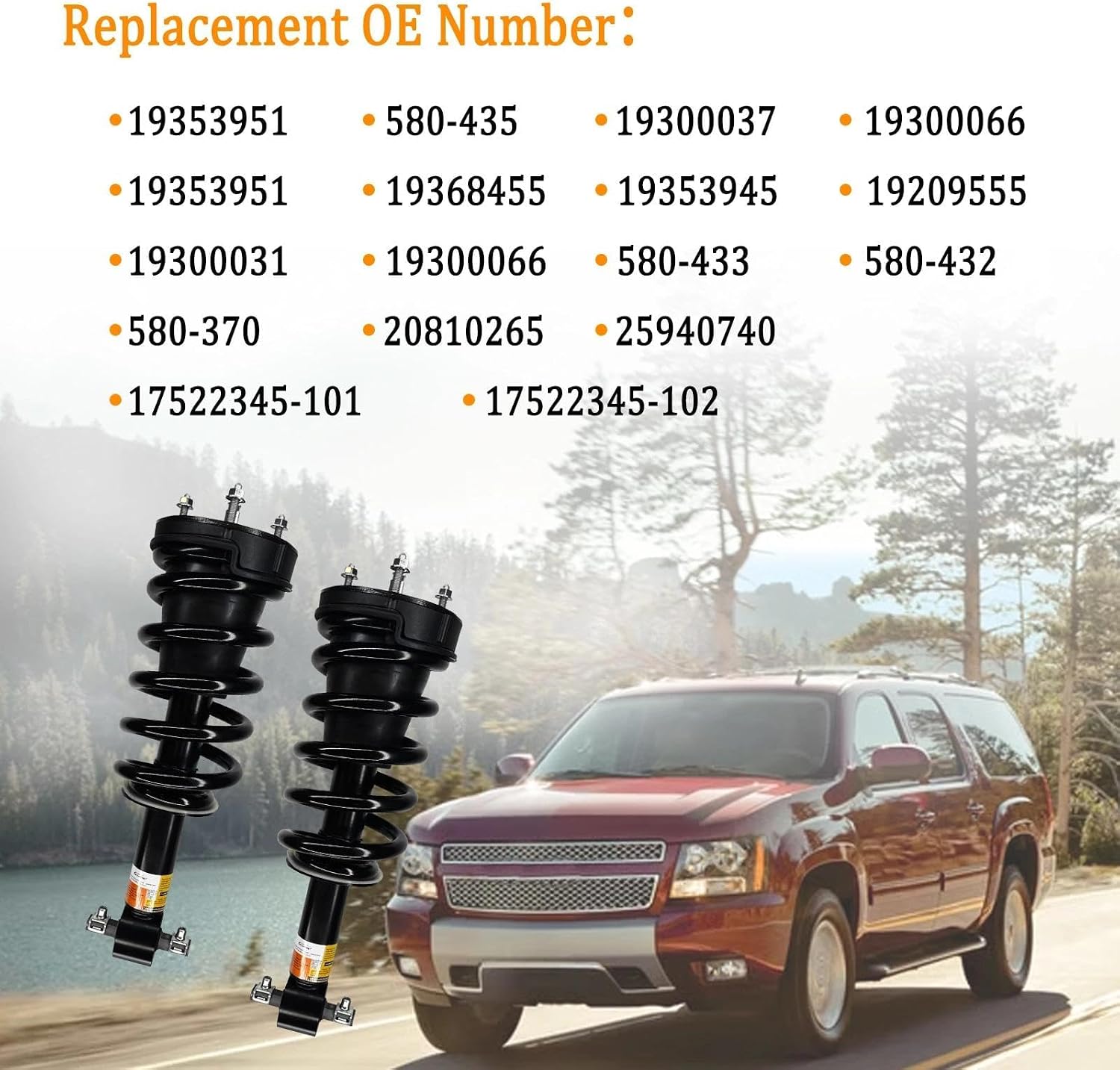 19353951 580-435 2PCS Front Shock Absorber Struts Complete Assembly W/Magnetic Assy with Spring Compatible With 2007-2014 Cadillac Escalade Chevy Tahoe Suburban Silverado GMC Sierra 1500 Yukon (XL)