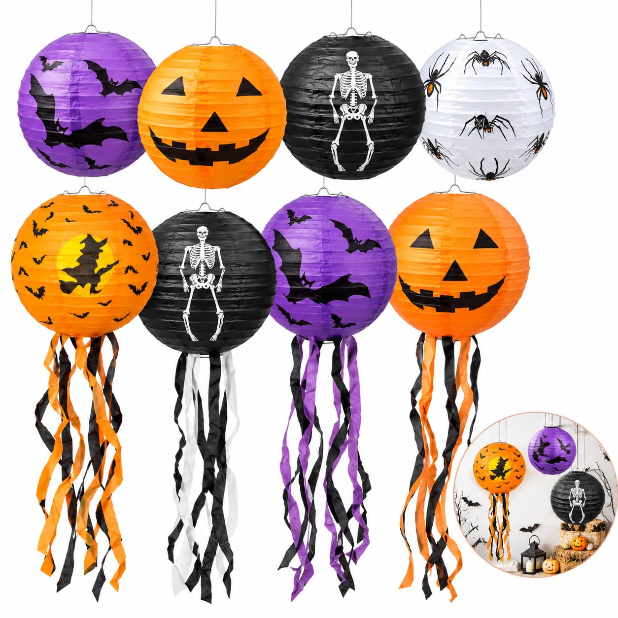 Halloween Paper Lantern Decorations, 8Pcs Halloween Decorations Outdoor