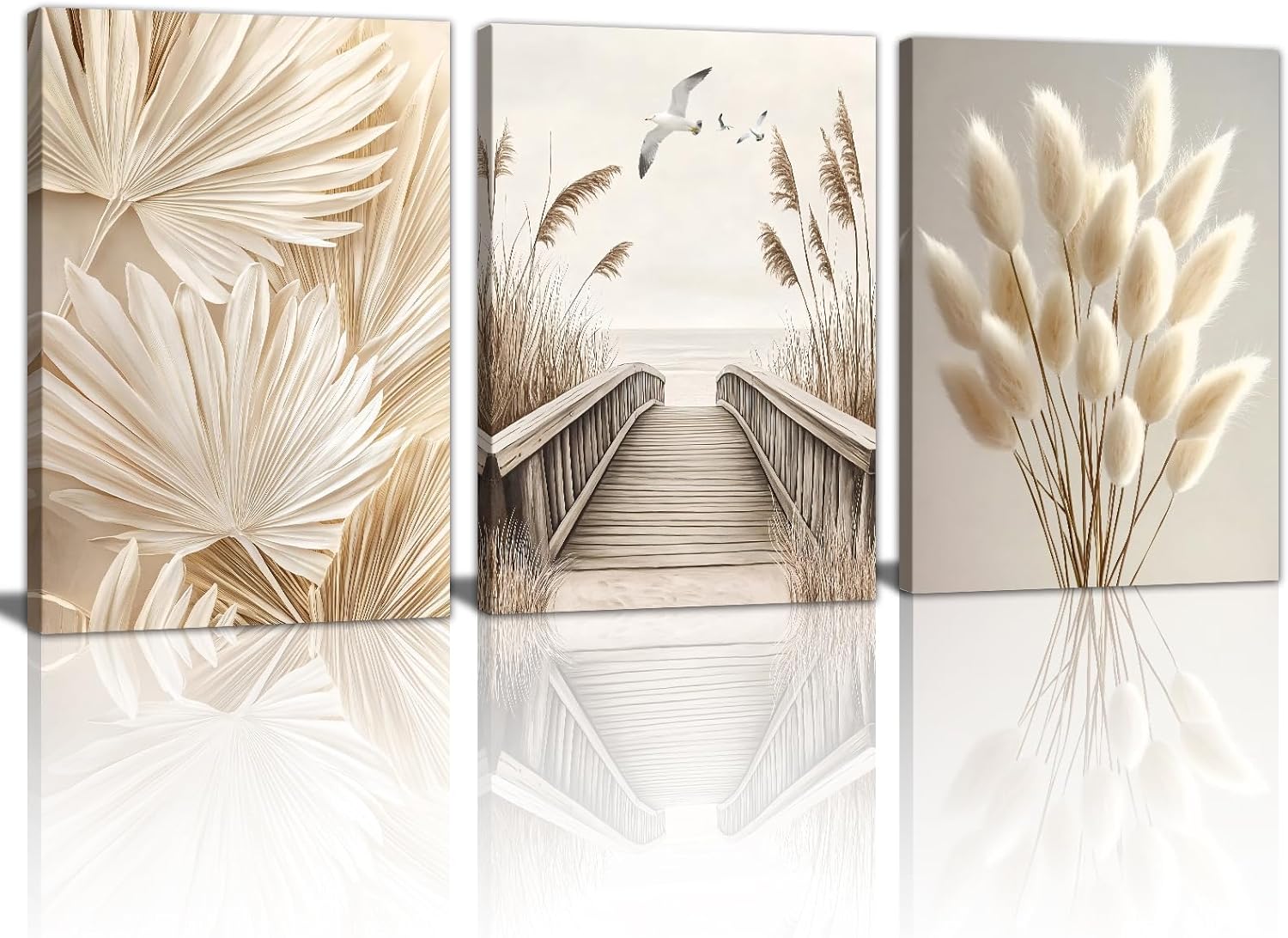 3Pcs Beige Floral Botanical Frame Canvas Wall Art, Neutral Textured Flower Plant Wall Painting Picture Wall Decor Vintage Blossom Posters Prints for Bedroom Living Room Reay to Hang 16"x24"x3Pcs