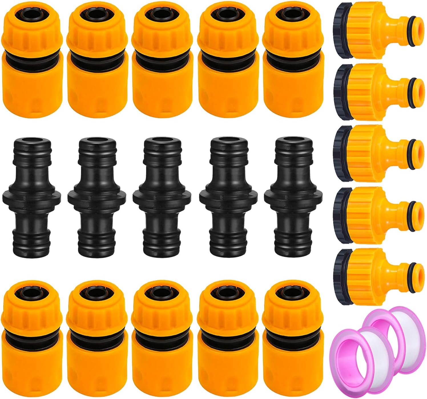 Garden Hose Tap Connector Hose Pipe Fittings Kit for Outdoor tap&Join Hose Pipe Tube,10 Hose End Quick Connector,5 Double Male Snap Connector,5 Hose Tap Connector 1/2&3/4 Inch Size 2-in-1,etc