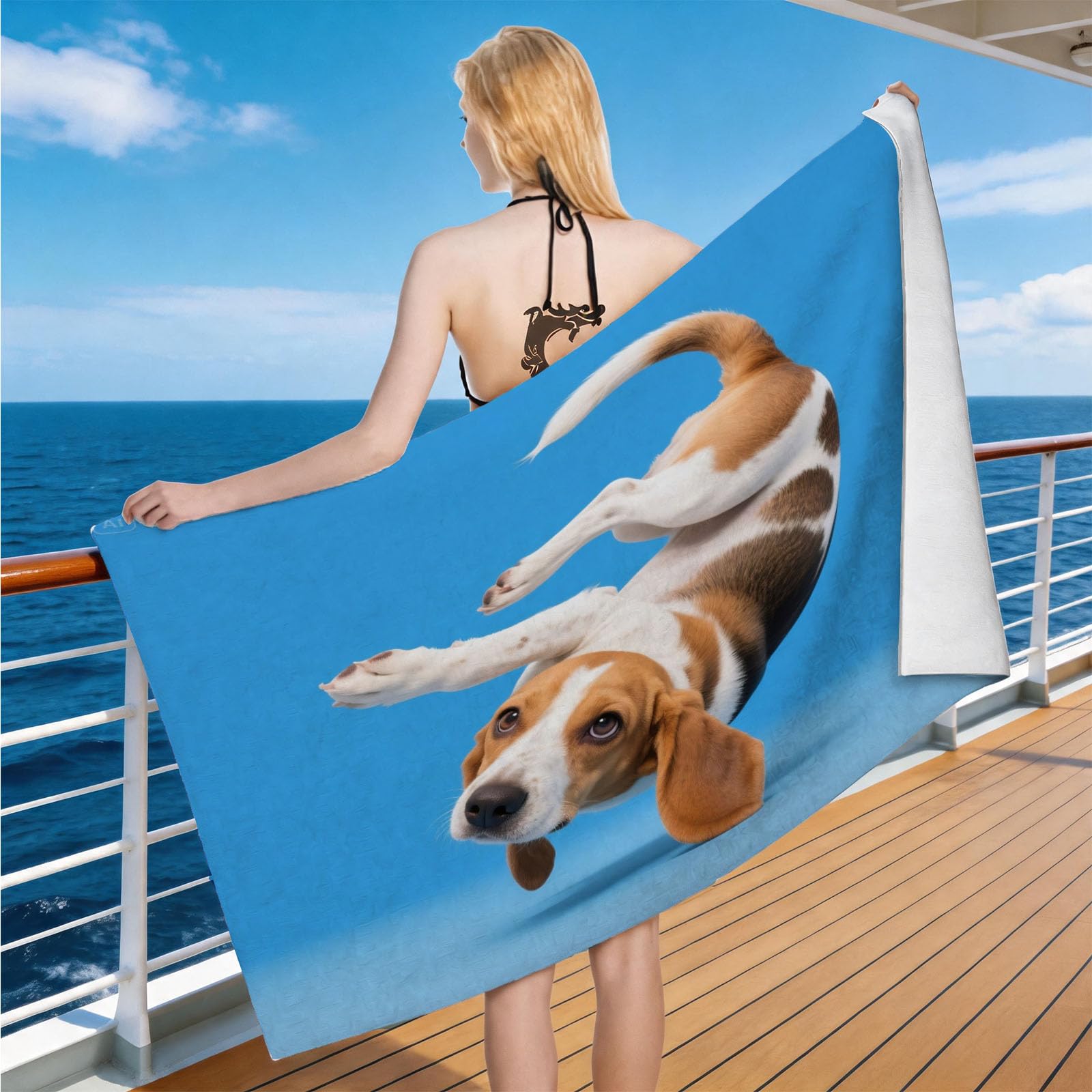 Hongduo Microfiber Quick Dry Beach Towel Beagle Puppy, 3D Pet Themed Beach Towels Absorbent Fast Drying Bath Towels, Travel Camping Gym Swimming Bathroom (70x150cm)