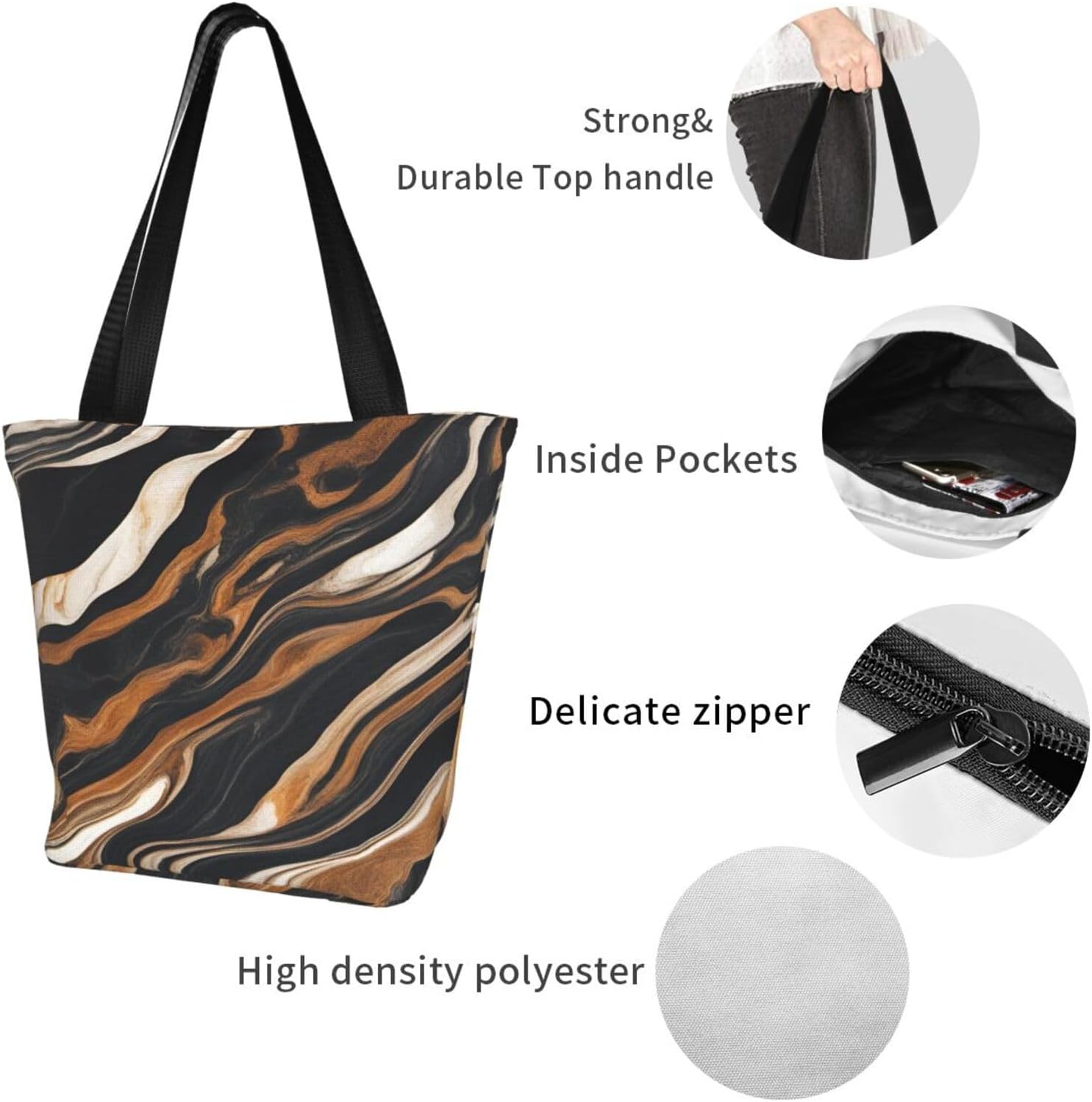 Abstract Marble Stone Print Comfortable Summer Shoulder Bag Canvas Tote Travel Beach Hiking Shopping Weekend