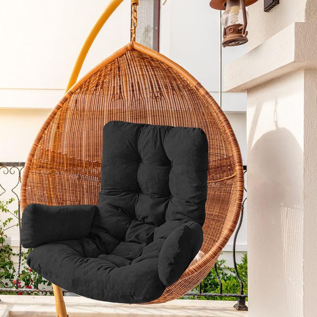 Hanging Basket Seat Cushion, Back-Rest Chair Cushion with Back Pad, Swing Cushion for Office Indoor Outdoor (Black)