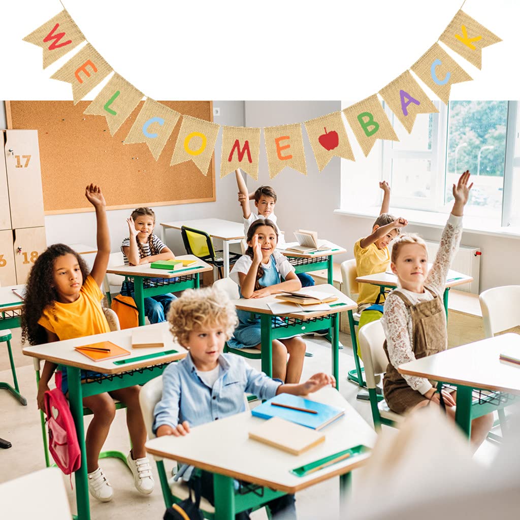 VitalCozy 'Welcome Back' Schulaustattung – 2 M Langes Jute-Banner Mit Bleistiftmotiven Für Klassenzimmer & Büro