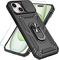 Vista 11 de SunStory Funda compatible con iPhone 15 Pro Max con protector de pantalla HD, cubierta de cámara deslizante y soporte de anillo giratorio