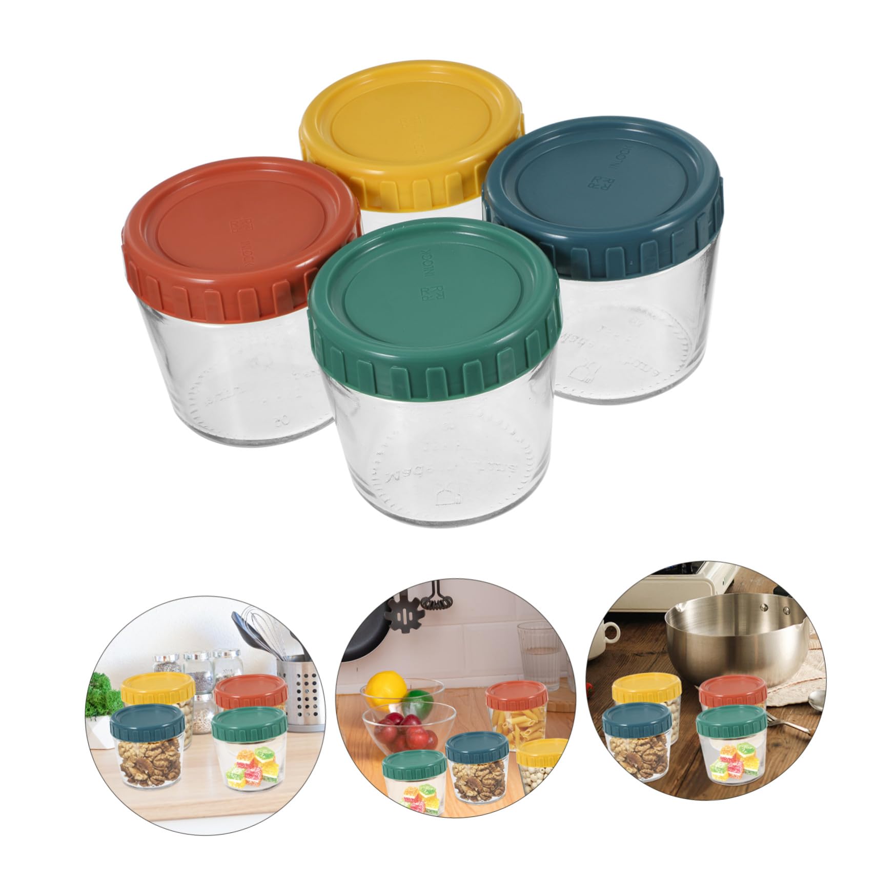 4pièces Lot De Bocaux Verre Hermétiques Pour Conservation Alimentaire Contenants Réutilisables Avec Couvercle Pour Yaourt Et Épices