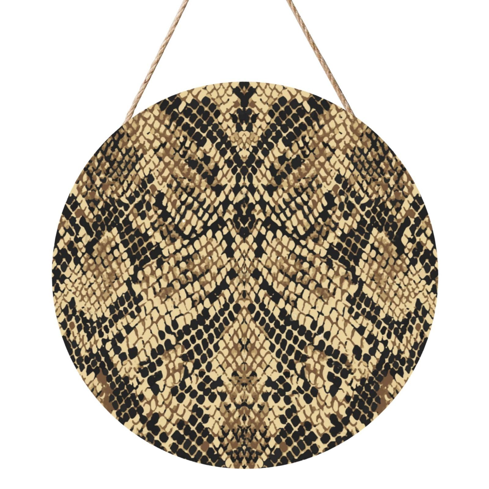 InOmak Animal Snake Skin Art, Round Wood Panel Painting 12 in, Wall Hanging Painting For Home