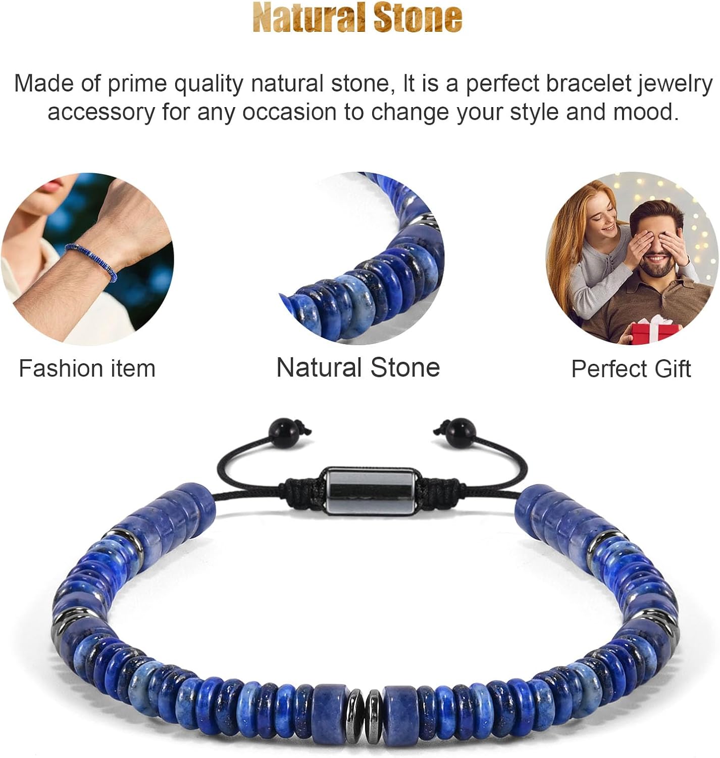 VIBILIA Healing Crystal Bracelets Beaded Bracelets for Men Women Natural Stone Adjustable Bracelets Unique Gifts for Father Son Grandfather Brother Friend - Image 3