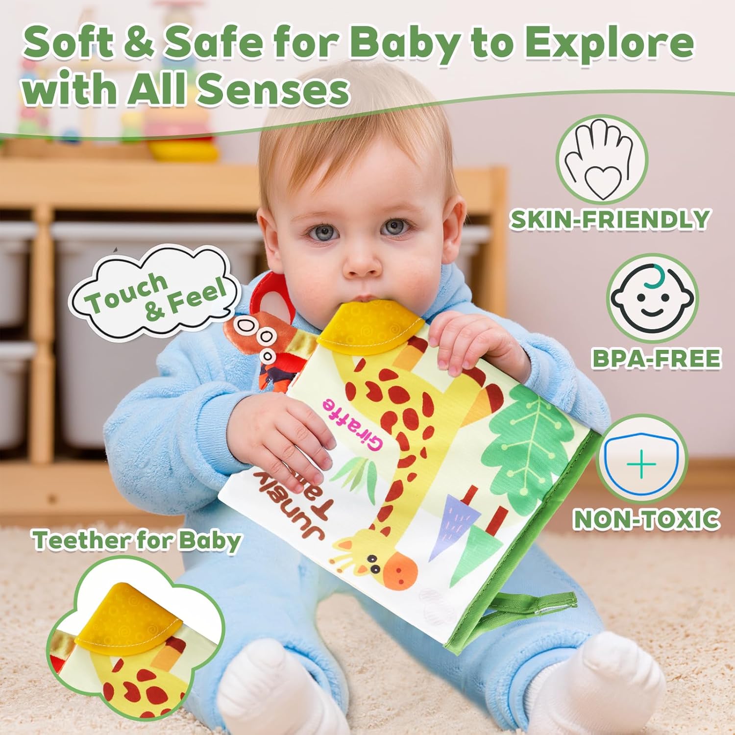 Baby Books 0-6 Months, Infant Tummy Time Toy 6-12 Months Touch Feel Book Travel Toy Gifts for Boys Girls 0-3 Months Baby Shower Birthday Easter Basket Stuffers