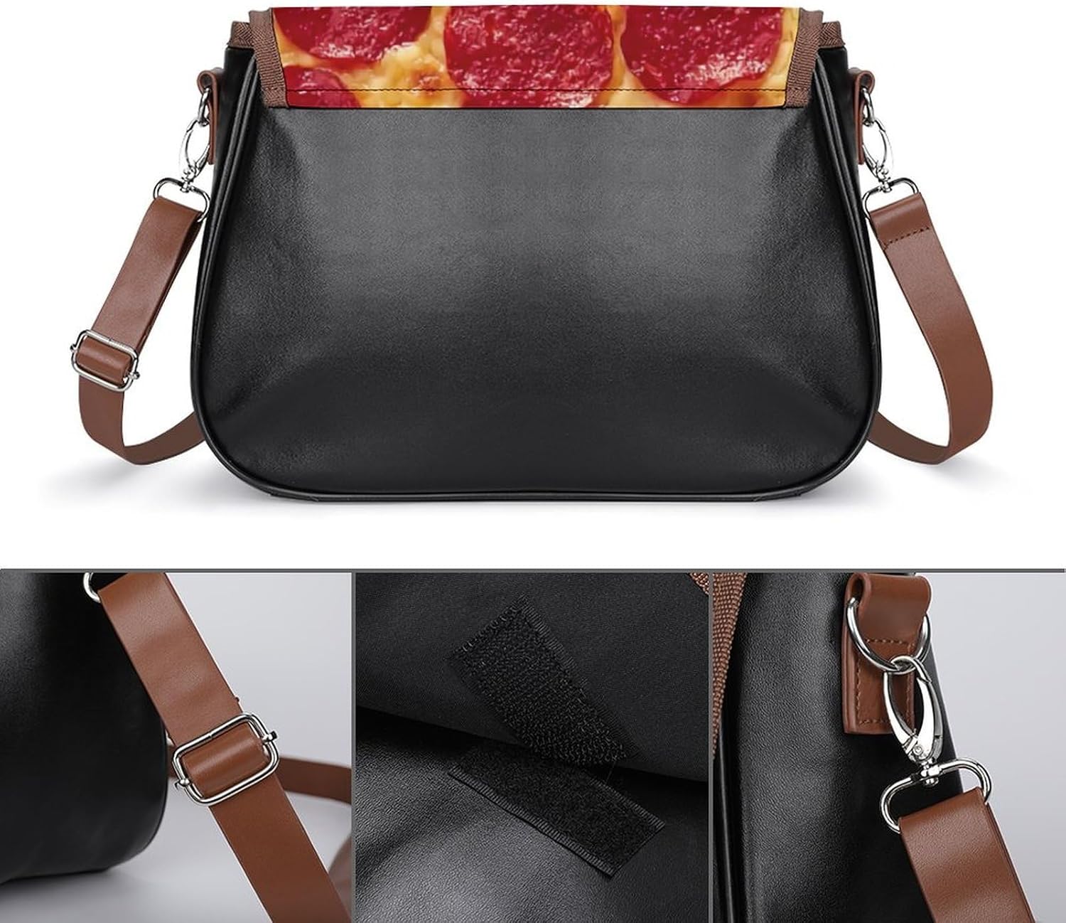 PizzaWomen's Faux Leather Crossbody Bag, Waterproof Wrinkle-Resistant Shoulder Bag with Detachable Strap, Large Capacity Casual Handbag, Fashion Daily Purse for Shopping Work Dating, Ideal Gift for La