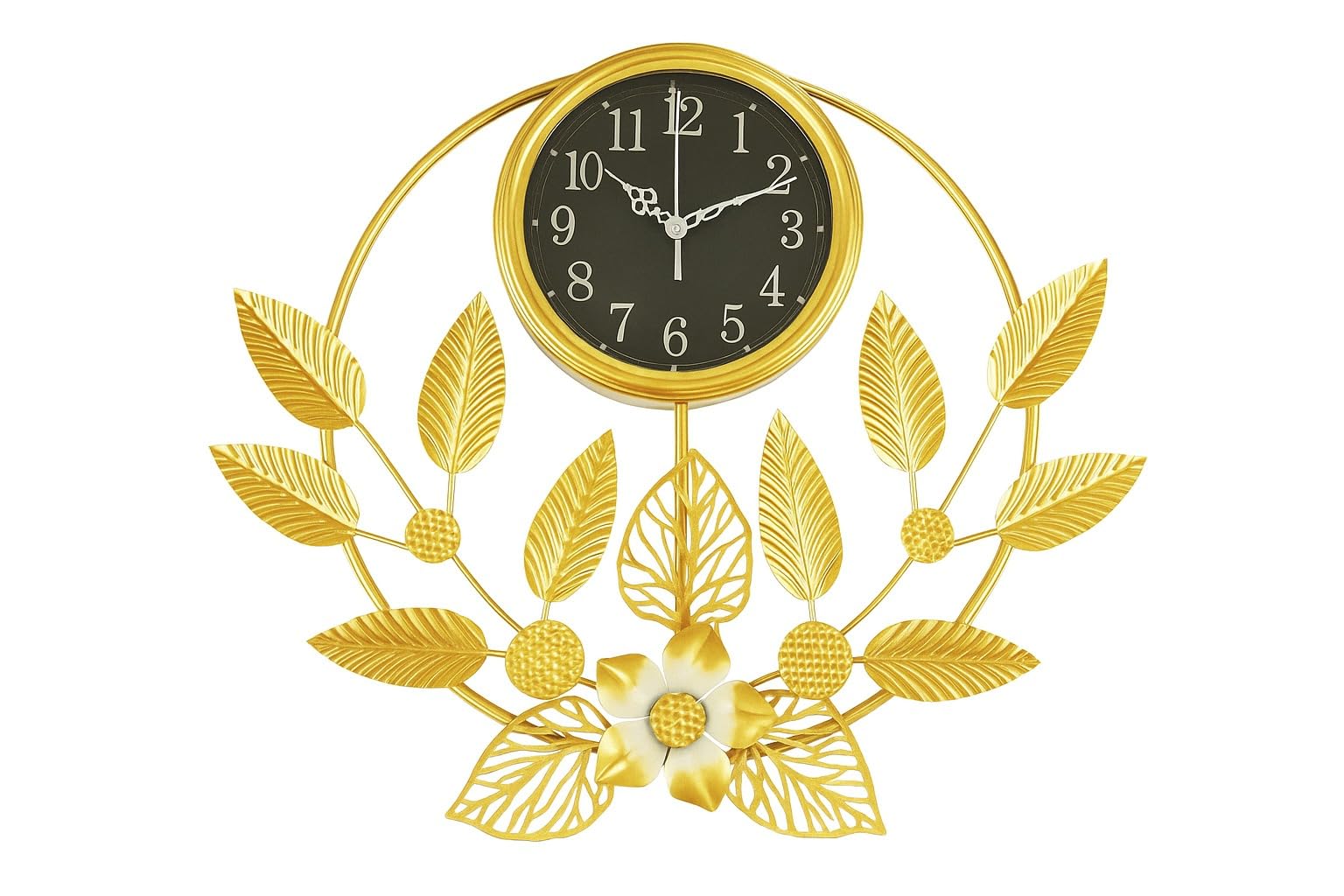 Mokshith Large Wall Clock Creative Metal Flower Leaf Design Wall Clock Silent Non Ticking Decoration Wall Clocks for Living Room Bedroom Home (MO-17)