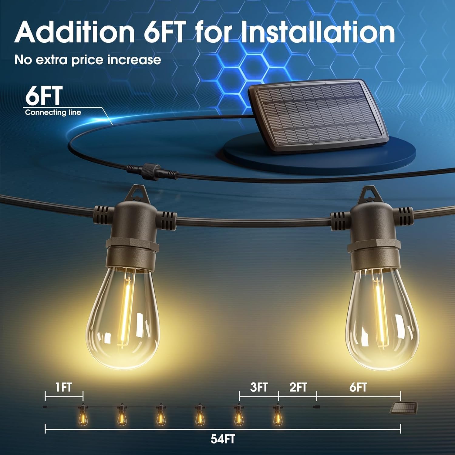 54FT Solar Powered Outdoor LED String Lights with Remote Control