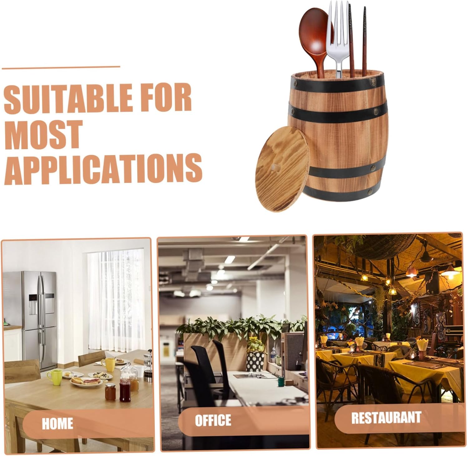 Vintage Rustic Utensil Holder Wine Barrel Shape Cooking Tool Organizer Kitchen Utensil Storage Bucket