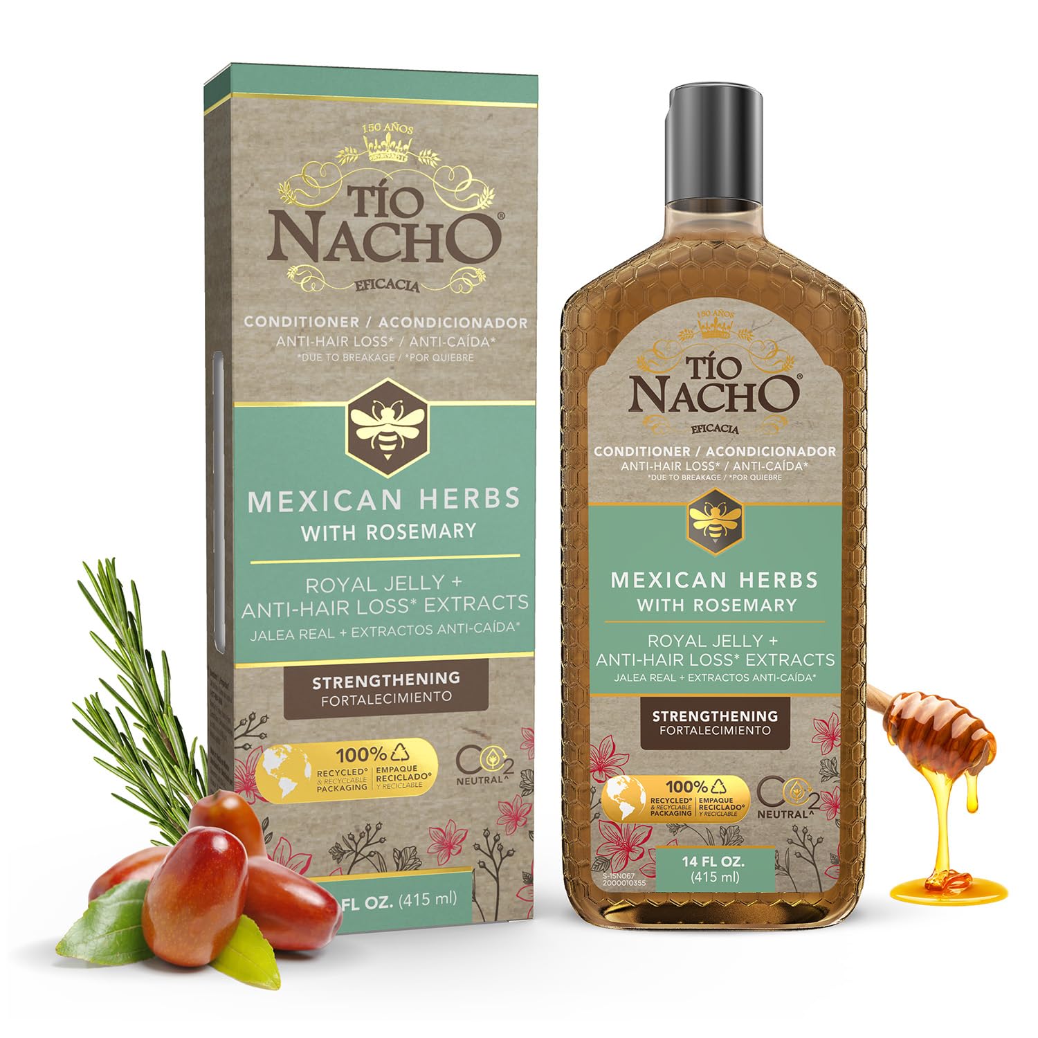 Tio Nacho Mexican Herb Hair Strengthening Conditioner with Royal Jelly, Ginseng, Aloe Vera, Wheat, Jojoba, 14 oz.