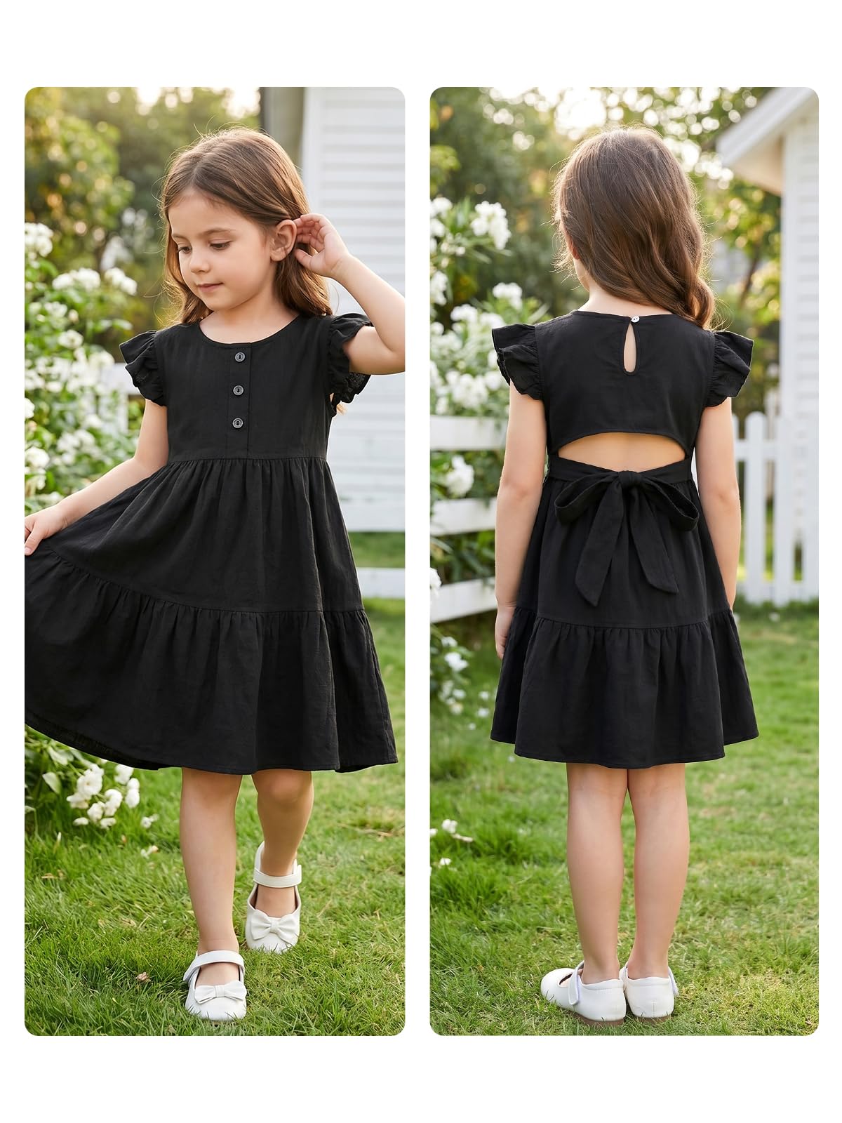 Miipat Bébé Fille Robe Volants L'été sans Manches à Dos Découvert Fille Loisirs Vêtements Plage La Fête Robes 2-7 Ans