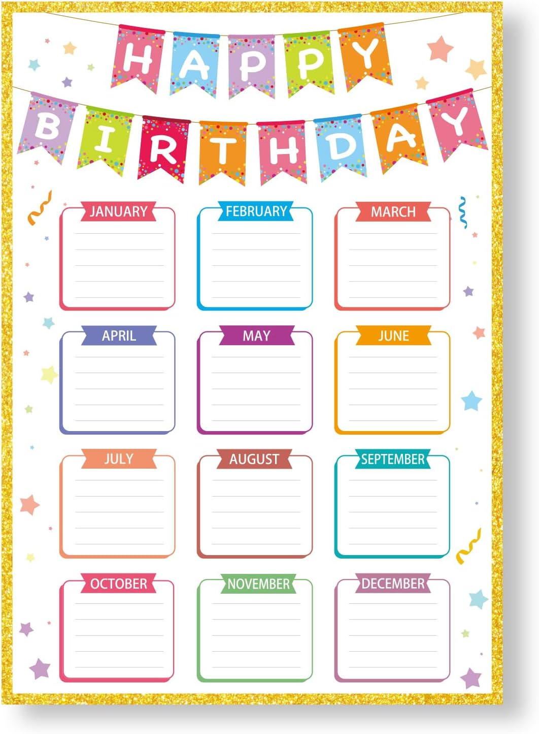 Birthday Chart Poster for Classroom - Confetti Happy Birthday Poster Calendar - Reusable Glitter Classroom Birth day Chart Class Bulletin Board Decorations Back to School Teacher Supplies