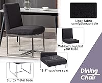 Vista 3 de Juego de 2 sillas de comedor modernas, sillas de comedor tapizadas de lino con patas de metal cromado para comedor, tocador, cocina, sala de estar
