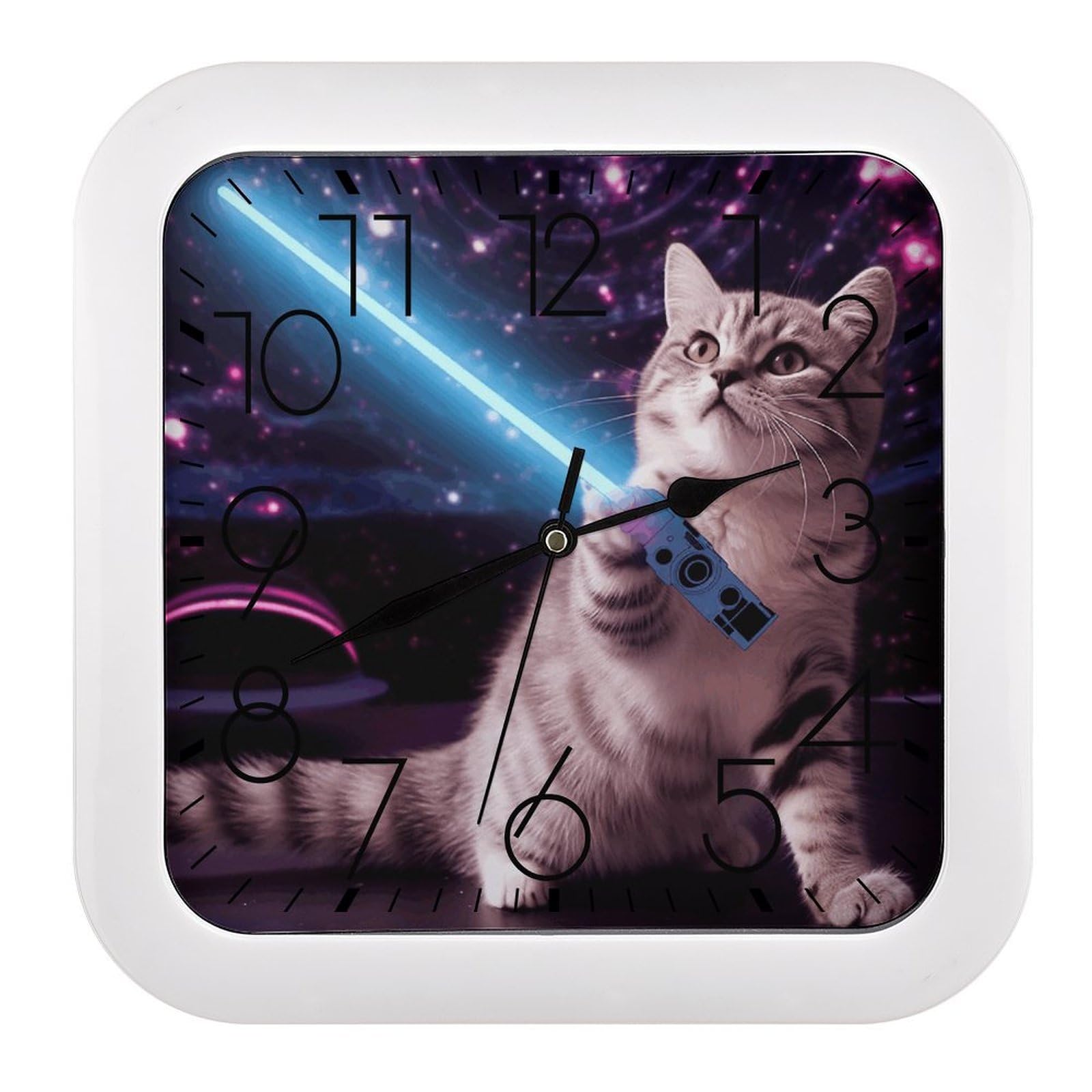Horloge murale chat sans tic-tac à piles pour salon