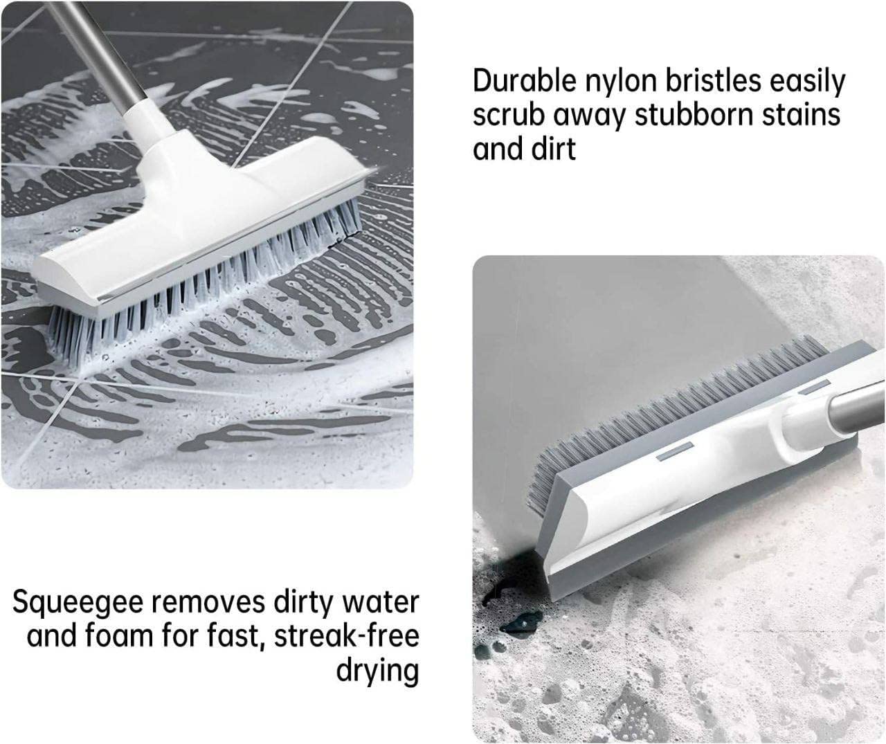 Krupanidhi 2 in 1 Tiles Cleaner Brush with Long Handle and Wiper,Floor Scrub Bathroom Brush (Pack of 1) 1