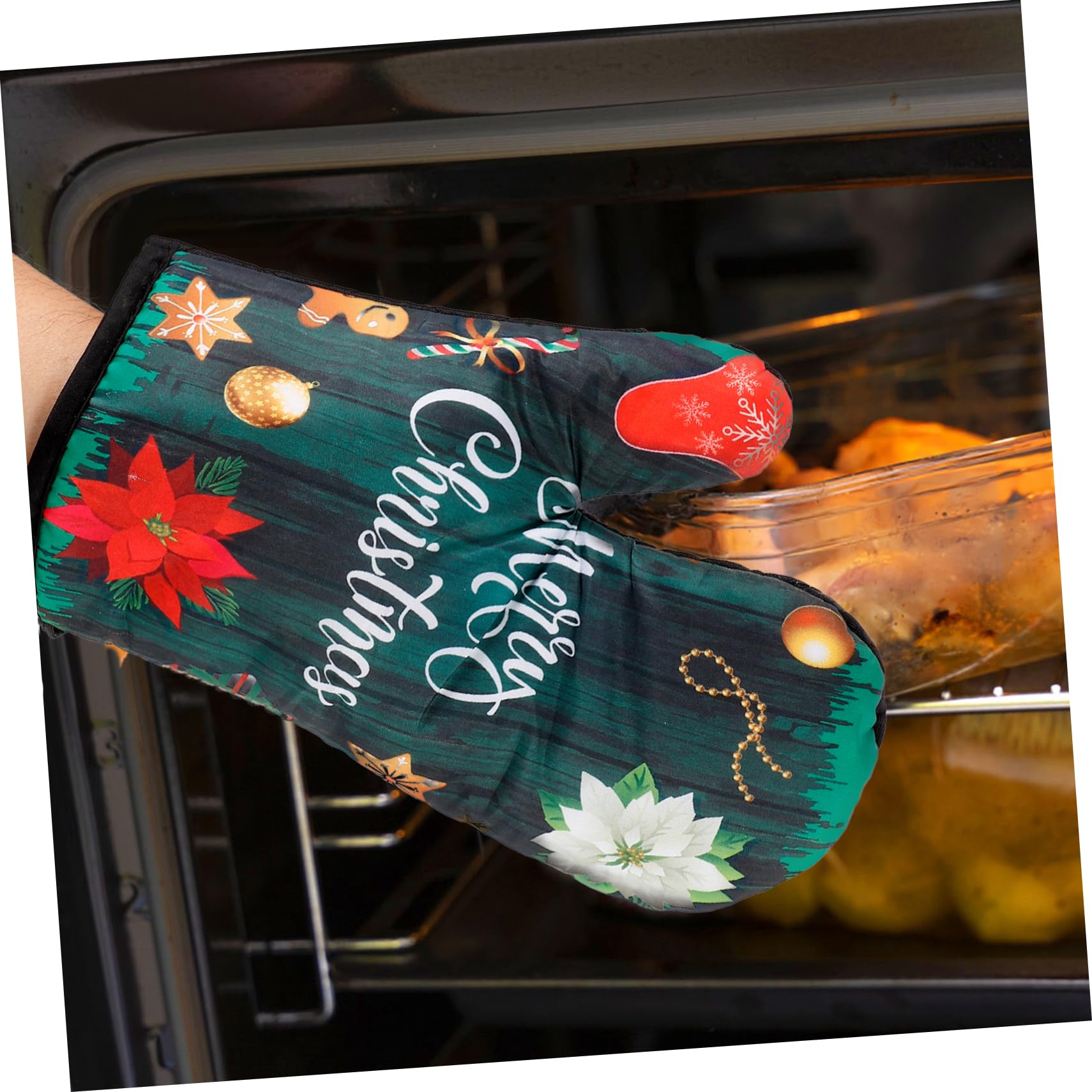 LABRIMP 2juegos Guantes De Horno Navideños y Manteles Individuales Resistentes Al Calor De Guantes y Salvamanteles para Cocina Diseño Clásico De Navidad Aislantes y Antideslizantes