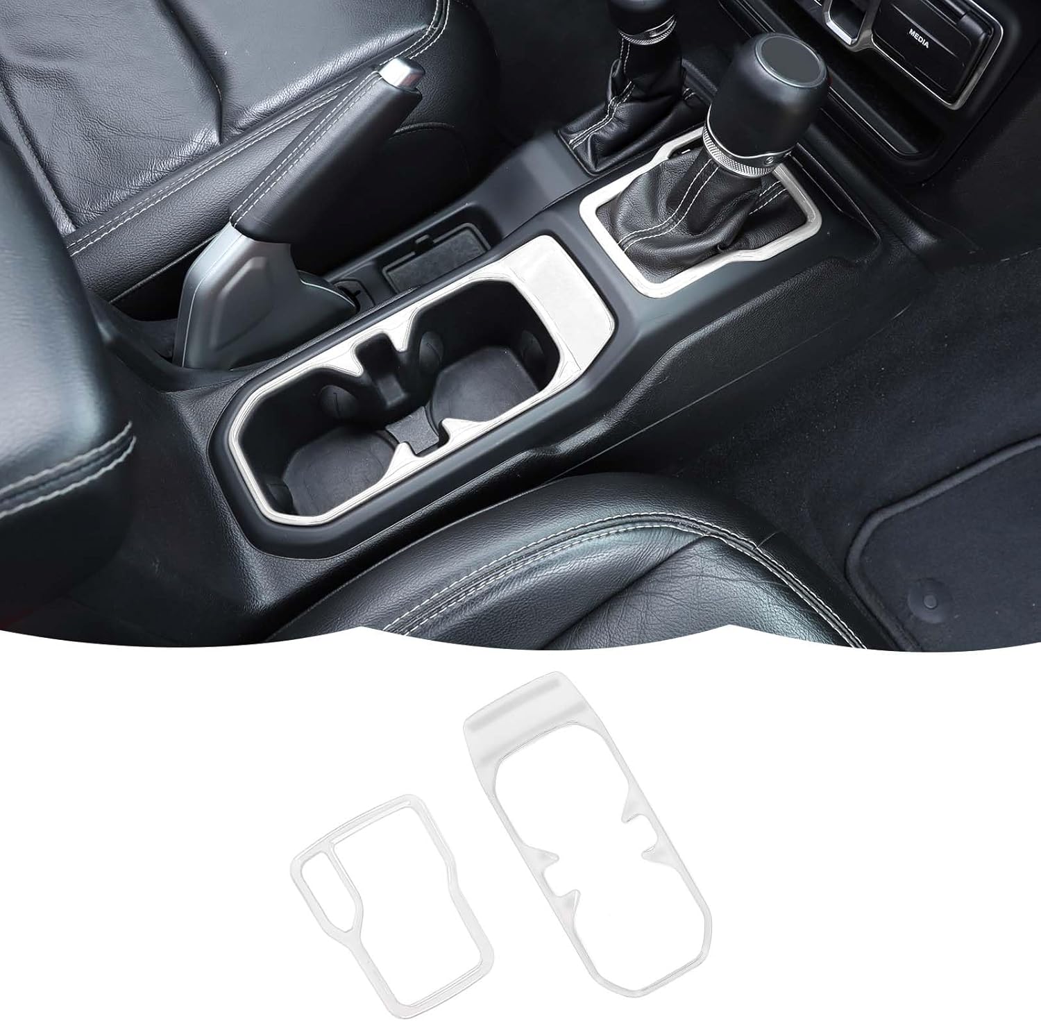 RT-TCZ Cup Holder Trim Cover Gear Shift Cover Center Console Decoration Interior Accessories Compatible with Jeep Wrangler JL JLU & Gladiator JT 2018-2024,White