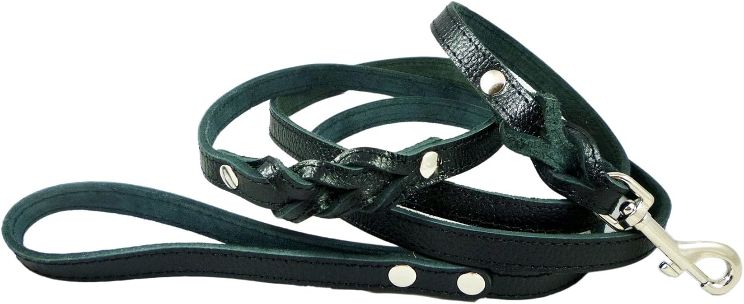 8' Genuine Leather Braided Dog Leash Black 3/4" Wide