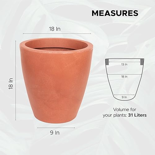 Miniatura 4 de Elly Décor Maceta de 17 pulgadas para jardín con drenaje, redonda grande, ligera y extremadamente duradera, maceta de plástico para interiores y