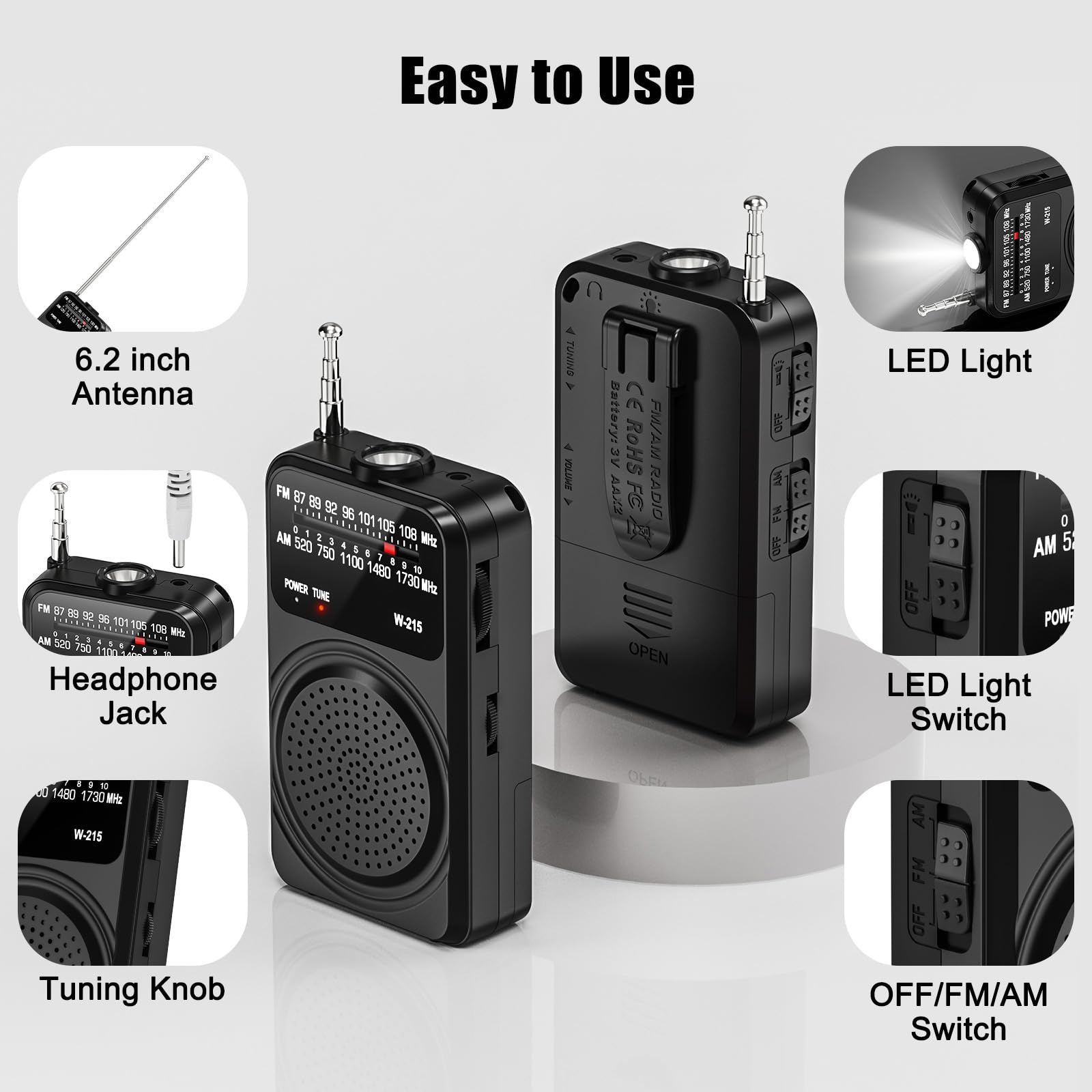 Tendak Przenośne radio FM/AM, małe przenośne radio z doskonałym odbiorem, mini radio na baterie obsługuje wymienne baterie (AA)