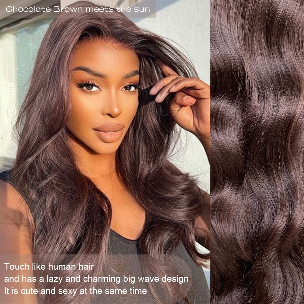 SISgrace Chocolate Brown Lace Front Wigs Synthetic Body Wave Wear and Go 13x4x1 T-part Lace 28 Inch Pre-Plucked with Baby Hair HD Glueless Lace Front Wig for Women