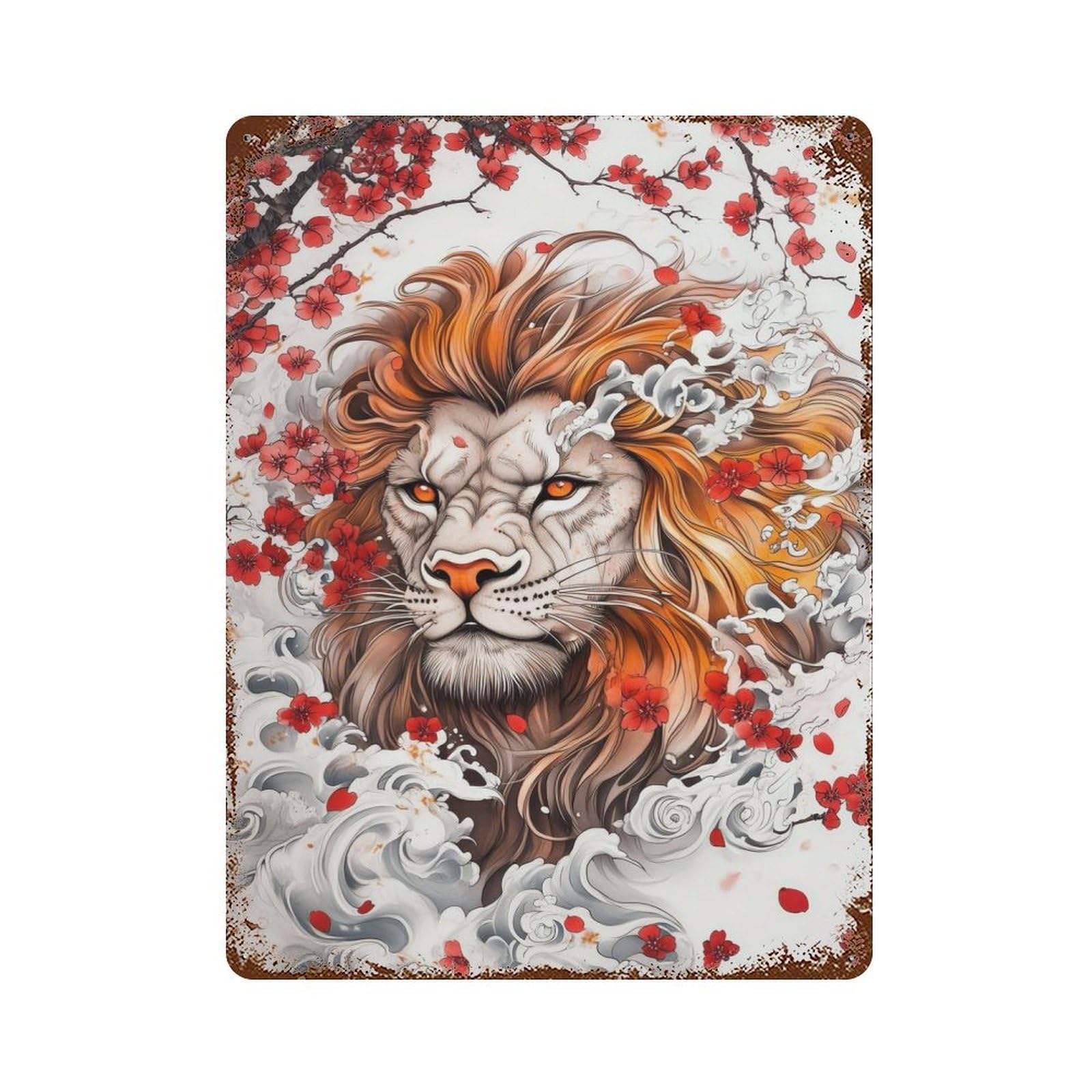 Japanese Lion Tattoo 15.7"x11.8" Rustic Tin Plaque, Novelty Wall Decor for Living Room, Hallway And Home Decor