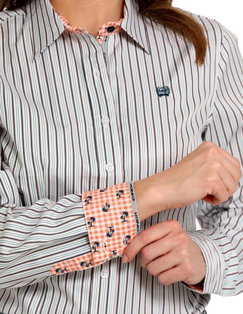 Cinch Women's Navy & Peach Stripe Button Shirt - Image 2