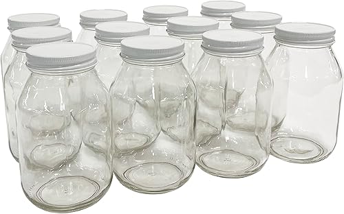 Miniatura 2 de North Mountain Supply Tarros de conservas de vidrio de boca regular de 32 onzas, con tapas blancas de botón de seguridad, caja de 12