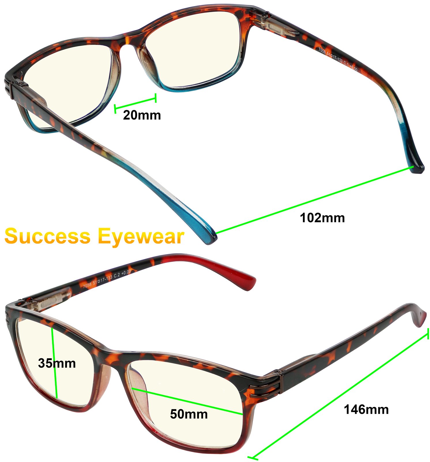 Success Eyewear 2 pares de lentes de lectura antirreflejos con bisagra de resorte, color degradado, para hombres y mujeres