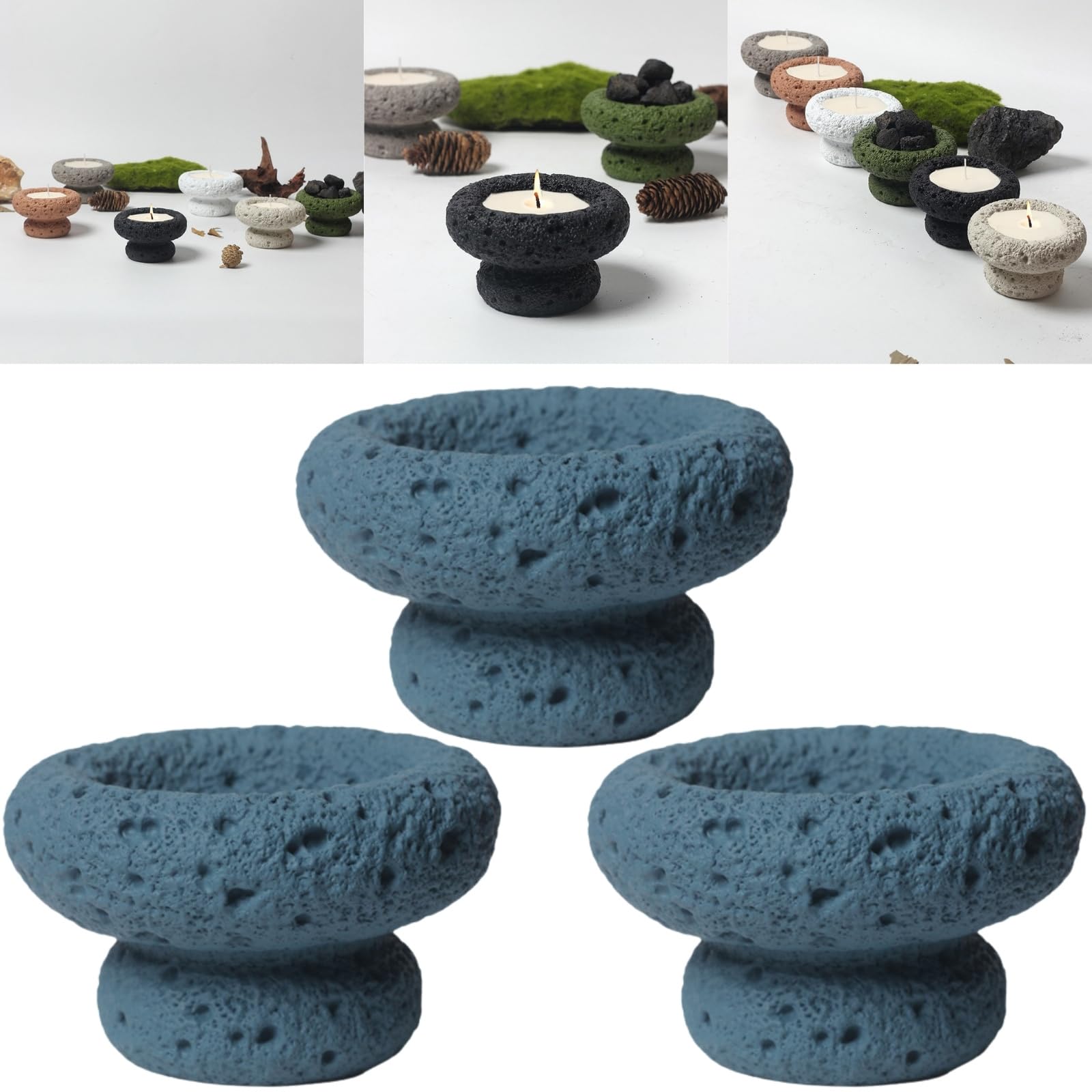 Boxonly Cement Candle Container in Misty Blue, Stylish and Durable, Empty Cup for Wax Pouring and Aromatherapy, Perfect for Home Décor and Gifts, 3pc