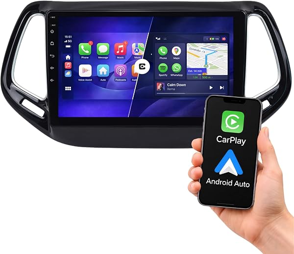 Autoradio 10" Android per Jeep Compass 2015 2016 2017 2018 2019 2020, Wireless CarPlay Android Auto, Navigazione GPS, Bluetooth, WiFi, Schermo Touch HD, Supporto Retrocamera 4+64 - 1