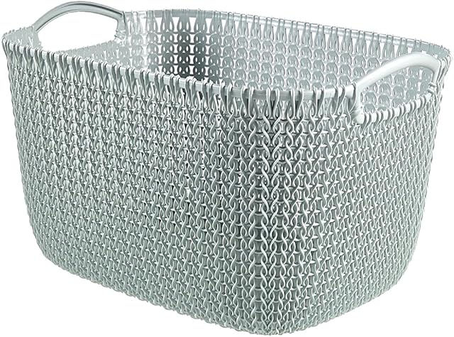 Curver Knit Large Rectangular Storage Basket, Misty Blue, 19 Litre