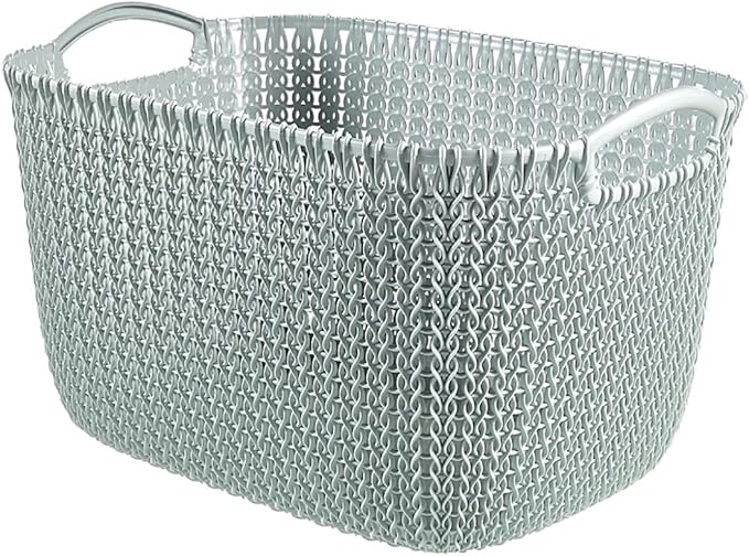 Curver Knit Large Rectangular Storage Basket, Misty Blue, 19 Litre