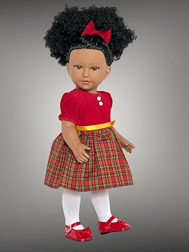 Ropa de muñeca de 18 pulgadas, vestido rojo de vacaciones con diadema a juego para muñecas de 18 pulgadas