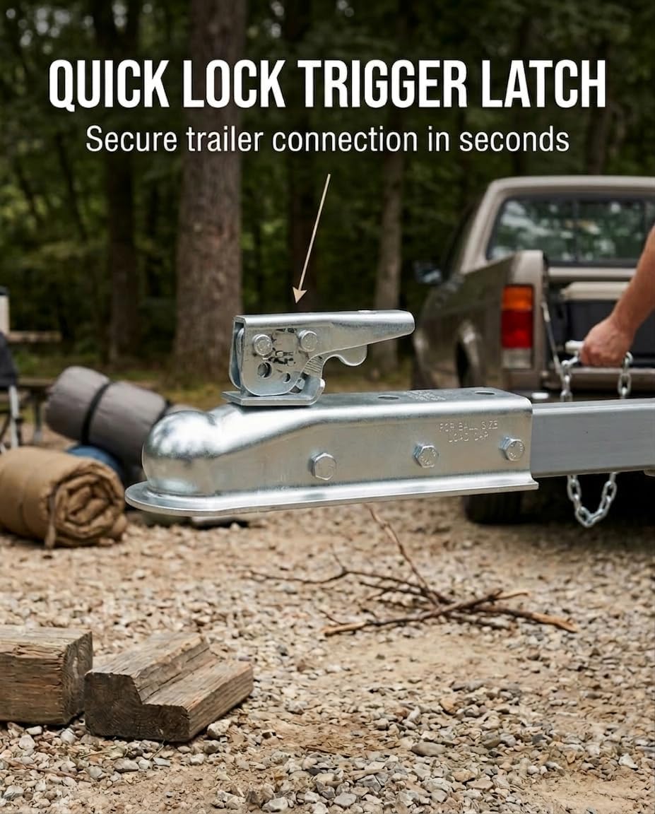 2" Straight Trailer Coupler for 2" Channel Tongue, 3500 lbs Class II Heavy Duty Tow Coupler with Latch Lock, Zinc Plated Steel for Boat Trailer, RV, Utility Camper & Cargo Towing