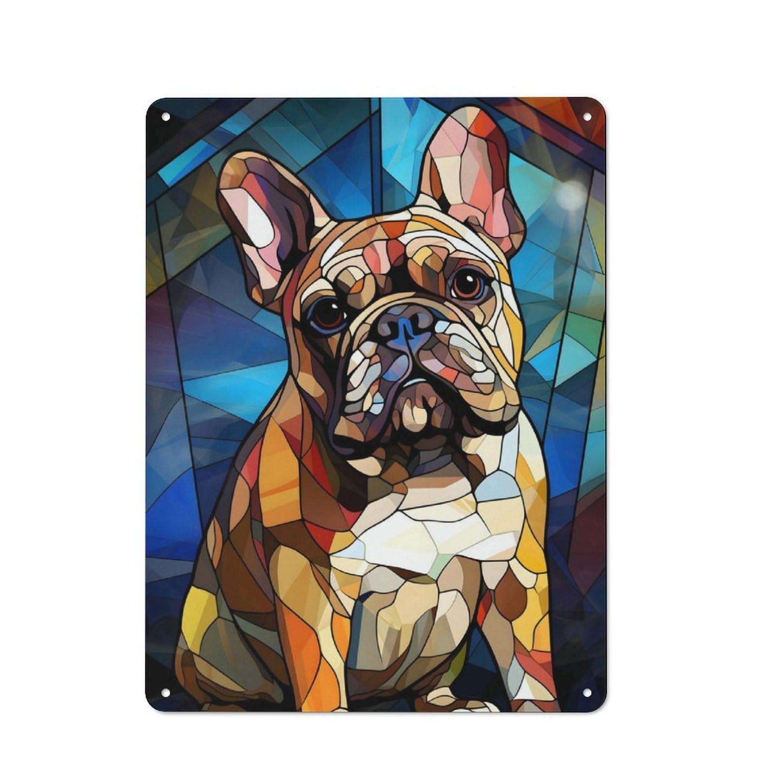 Junmoney Bulldog Stained Glass Metal Wall Sign 40X30cm Featuring For Café Or Restaurant, For Vintage Wall Decor Fans, For Metal Sign Collectors