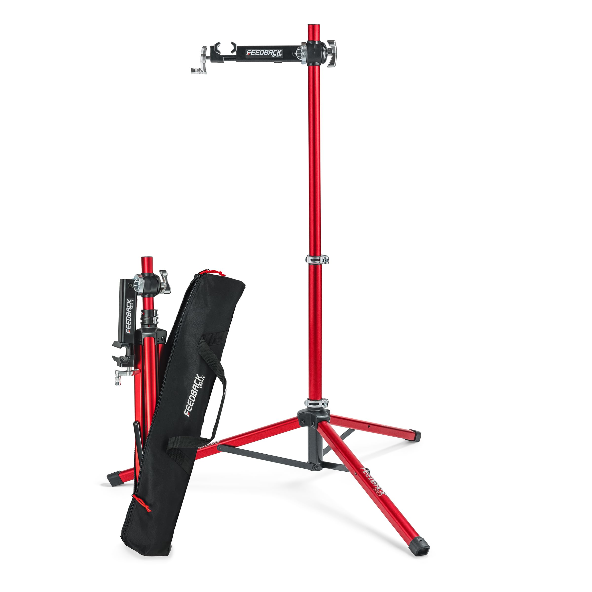 Feedback Sports | Ultralight Bike Repair Stand | Bicycle Workstand W/Tripod Base | Lightweight and Durable Aluminum | Red (Red, Ultralight Pro)