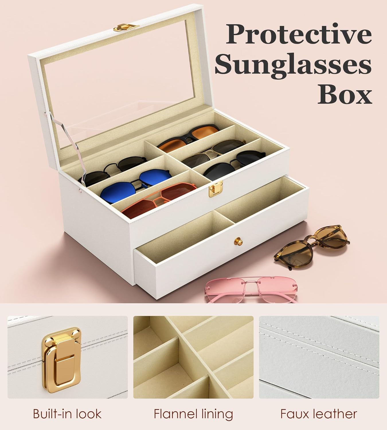 NEWLOOP Sunglasses Organizer Multiple Pairs of Glasses Display Case Sunglass Hard Shell Storage Box for Women Men 12/16 Slots