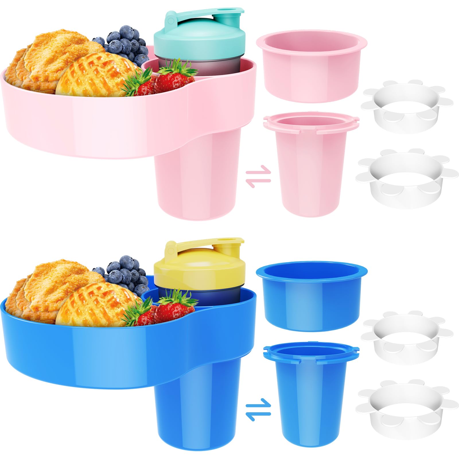 WETEAMNOI Car Seat Snack Tray for Kids: Kids Car Tray with Cup Holder, Toddlers Road Trip Essential, Travel Snacks Food Plate Cup Holder (Blue&Pink)